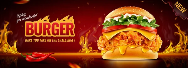 Hot smażony kurczak burger banner reklamy — Wektor stockowy