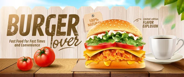 Bandeiras de hambúrguer de frango frito — Vetor de Stock