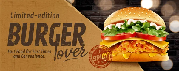 Fried Chicken burger banner reklamy — Wektor stockowy