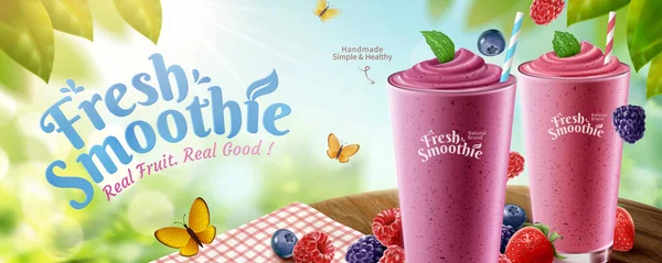 Taze böğürtlen smoothie bayrağı — Stok Vektör