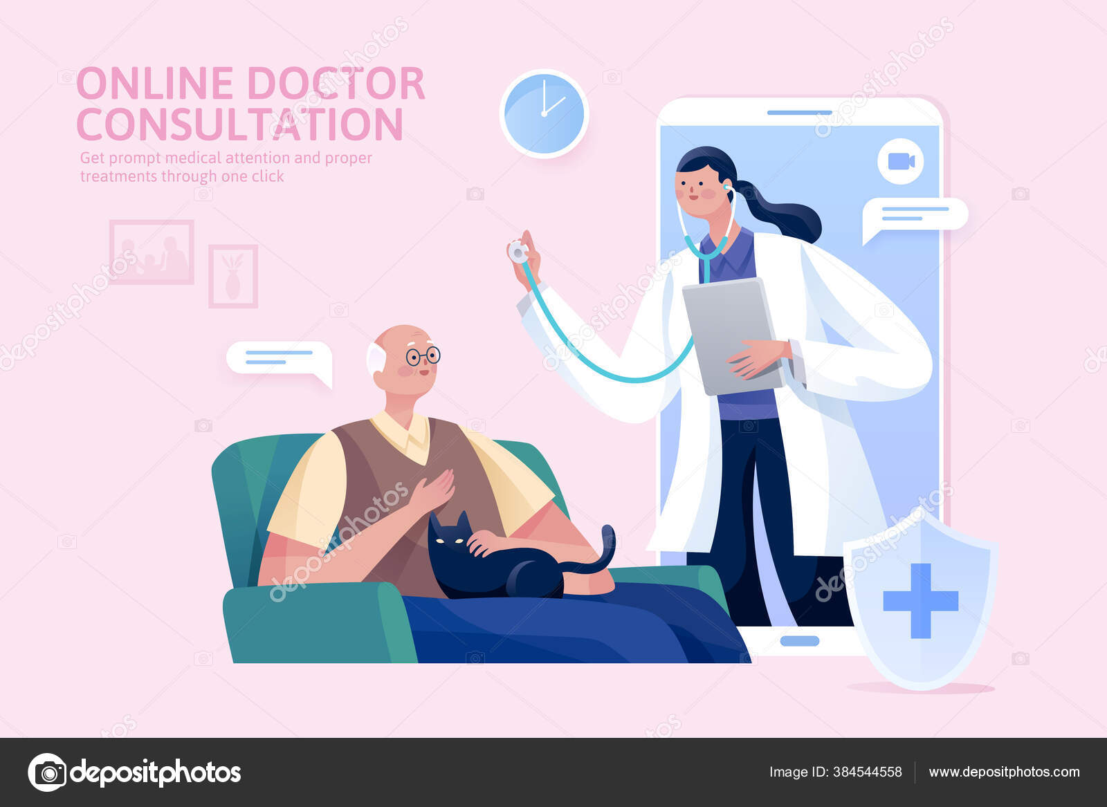 Telemedicine Concept Banner. Female Patient Consulting Doctor