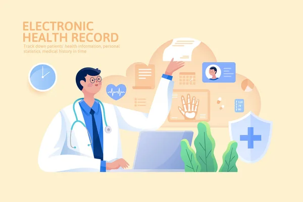 Concept Electronic Health Record Doctor Using Ehr Make Sound Decisions — Stock Vector