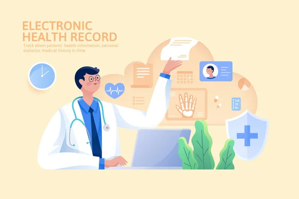 Concepto Historia Clínica Electrónica Médico Que Utiliza Ehr Para Tomar — Vector de stock