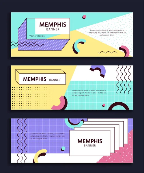 Banner Template Set Memphis Stijl Met Trendy Kleurrijke Geometrische Vormen — Stockvector