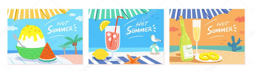 Summer sale cover template for social media and mobile app, concept of relaxing beach vacation in flat design