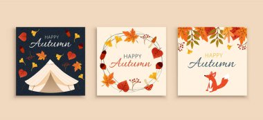 Sonbahar orman tasarımında el yazması kare pankart, sosyal medya paylaşımı ve İnternet tanıtımı için uygulanabilir