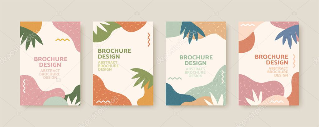 Collection of Nordic style cover template, designed with natural leaves and abstract patterns in earth tone