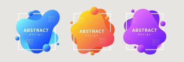 Yarım ton ve çerçeve tasarımlı dinamik sıvı gradyan elementler, bej arka planda izole, etiketlenebilir ve geleceksel dekorasyon