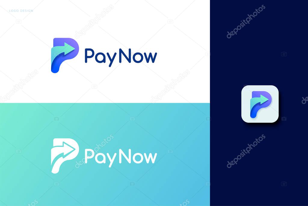 Pay now logo set with single arrow design, concept of e-commerce, fast online payment and crypto wallet