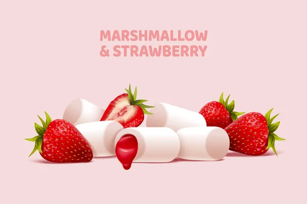 Φράουλα Και Μαρμελάδα Marshmallow Εικόνα Απομονώνονται Παστέλ Ροζ Φόντο — Διανυσματικό Αρχείο