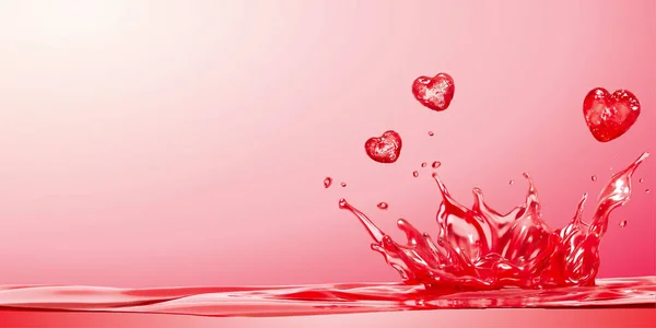 Salpicaduras Agua Rosada Con Gotas Forma Corazón Ilustración Para Uso — Archivo Imágenes Vectoriales