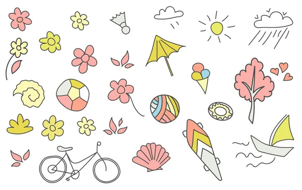 Desen Bisiklet Kaykay Top Süsleri Ile Kabuklar Çiçekler — Stok Vektör