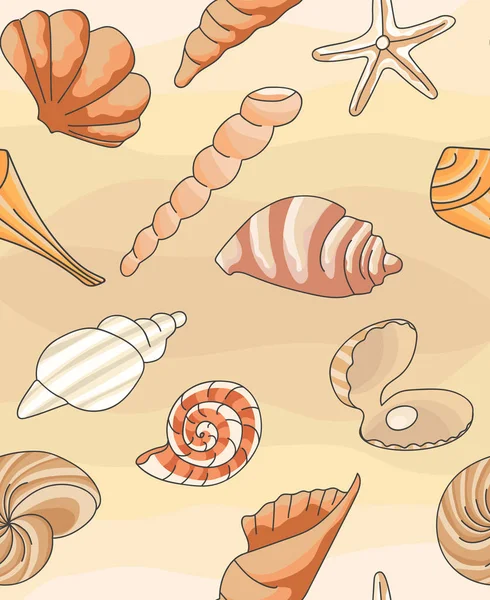 Patroon Met Schelpen Vectorillustratie Zomer Concept Met Schelpen Zeesterren — Stockvector