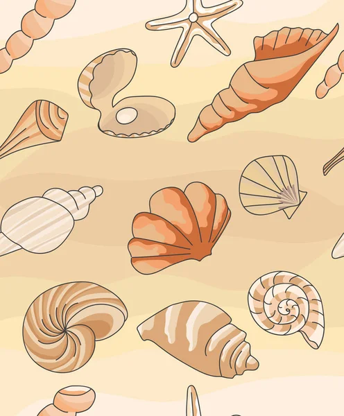 图案与贝壳 矢量插图 海贝壳与海星的夏日概念 — 图库矢量图片