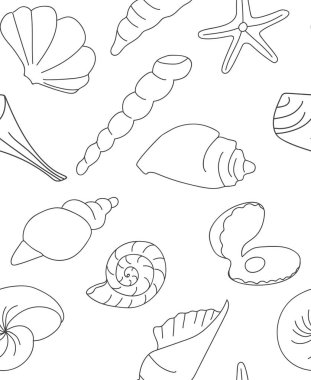  deniz kabuklarını, vektör çizim desenle. Yaz konsepti ile deniz ve deniz yıldızı.