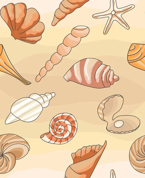 图案与贝壳 矢量插图 海贝壳与海星的夏日概念 — 图库矢量图片