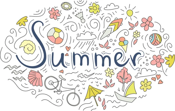 yazıt yaz arka plan deseni ile bisiklet, top, süsleri, kaykay, kabukları ve çiçekler.