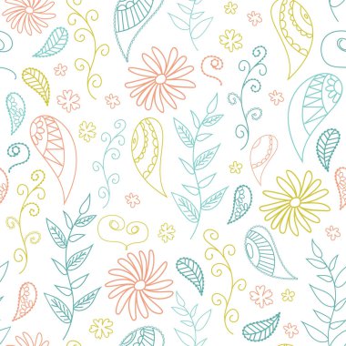 yapraklar, çiçekler, bukleler çizilmiş kıvrımlarına seamless modeli. arka plan desenleri, kartlar, background.sketch toplama için. Dekoratif elemanları tasarımı için. Mürekkep, vintage, rustik.