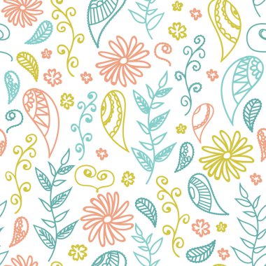 yapraklar, çiçekler, bukleler çizilmiş kıvrımlarına seamless modeli. arka plan desenleri, kartlar, background.sketch toplama için. Dekoratif elemanları tasarımı için. Mürekkep, vintage, rustik.