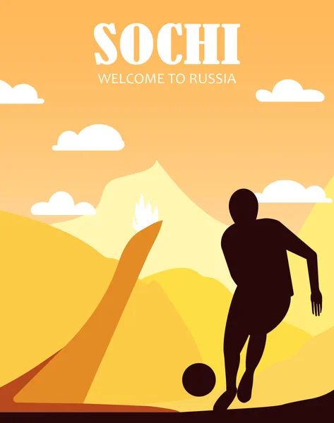 Fußball 2018 Russland Sotschi Postkarte Banner Willkommen Russland Flache Abbildung — Stockvektor