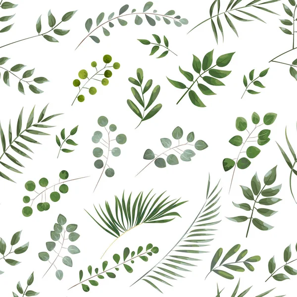 Patroon Van Groene Bladeren Een Witte Achtergrond Aquarel Stijl — Stockvector