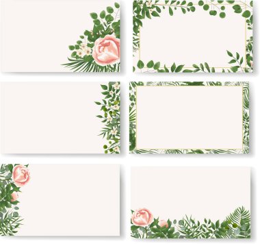 metin arka planını çiçekler peonies ve Yasemin, okaliptüs dalları. Kartpostal, çiçekçi, dekoratör, düğün davetiyesi pastel renklerde kartvizit. Vektör çizim botanik tarzı