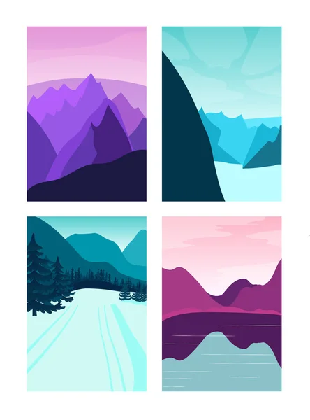 Conjunto Fondo Vectorial Con Ilustración Abstracta Del Horizonte Diseño Plano — Vector de stock