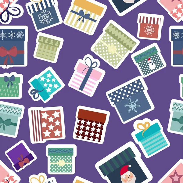 Motif sans couture de cadeaux sur fond violet vif. illustration vectorielle. cadeaux pour la nouvelle année — Image vectorielle