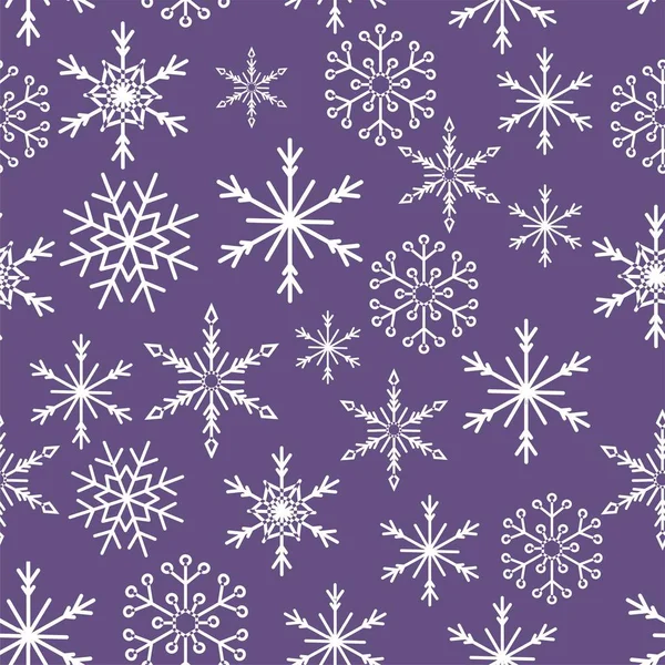 Motif sans couture de neige de Noël avec de beaux flocons de neige tombant et éparpillés sur l'ornement répété carrelé de neige d'hiver — Image vectorielle