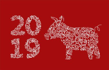 Domuz zodyak kırmızı kağıt kesme ve beyaz arka plan vektör tasarımı üzerinde para işareti yalıtır. Vektör çizim.