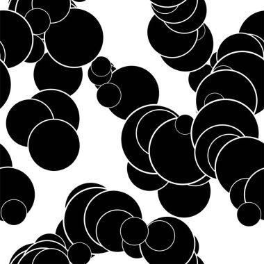 Birden çok daire seamles kumaş desen, tekstil arka plan beyaz siyah yuvarlak şekiller ile. Soyut daireler neon siyah seamless modeli. vektör