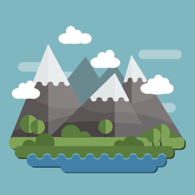 Düz doğa manzara tasarlamak güneş, tepeler ve bulutlar ile