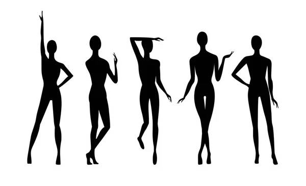 Silhouette Fashion Girls Vector Illustration Set Black Silhouettes Models — Stock Vector