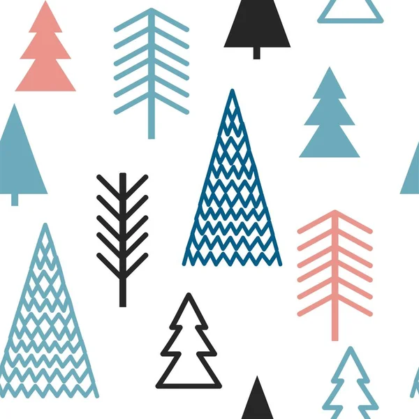 一套简单的圣诞图案 圣诞树的颜色插图 扁平化设计 冬天向量例证 — 图库矢量图片