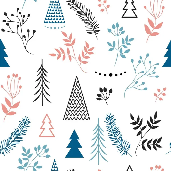 Conjunto Simples Patrones Navideños Ilustración Color Árboles Navidad Copos Nieve — Archivo Imágenes Vectoriales