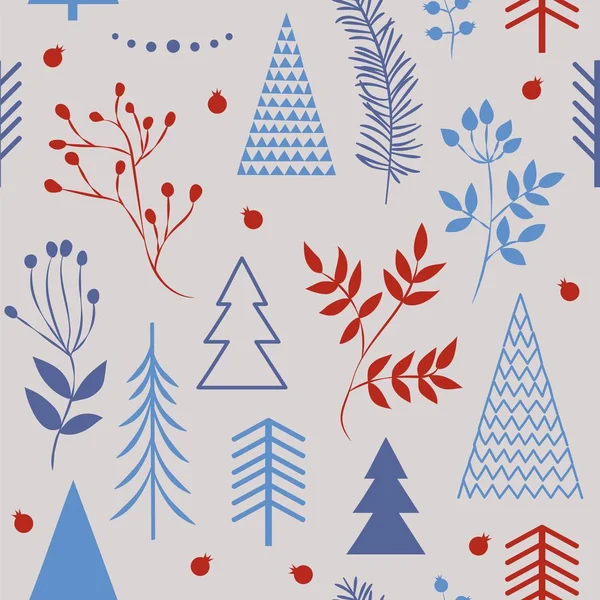 一套简单的圣诞图案 圣诞树 浆果的颜色插图 扁平化设计 冬天向量例证 — 图库矢量图片