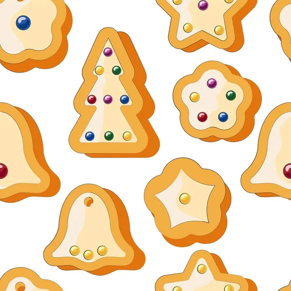Winter Naadloze Patronen Met Peperkoek Cookies Geweldige Vakantie Vector Achtergrond — Stockvector