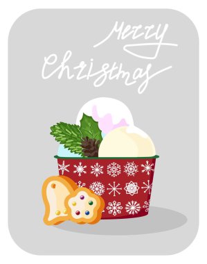 Elle çizilmiş Noel kartı. Merry Christmas ve yeni yıl tipografi. Şirin tatil tebrik kartı, davet, poster ve şablonları. Vektör çizim.