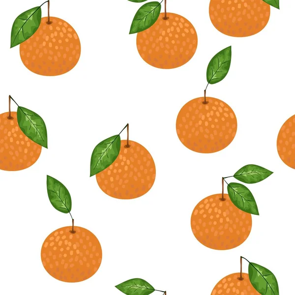 Mandarin Nahtlose Muster Vektor Mandarine Handgezogene Frische Tropische Zitrusfrüchte Mehrfarbige — Stockvektor