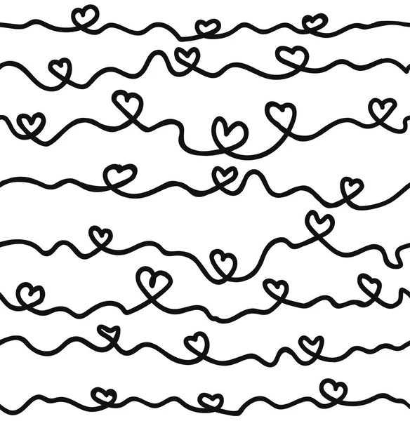 Hand Drawn Ink Hearts Seamless Pattern Sketchy Artsy Calligraphy Nib — Stock Vector