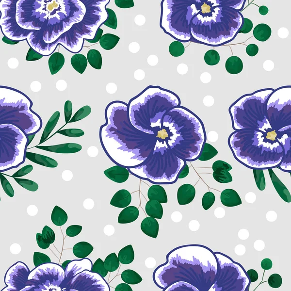 봄 꽃 원활한 패턴 작은 꽃 무늬 꽃 일러스트와 꽃 벡터 패턴 꽃 패턴 직물. 제비꽃, 보라색 꽃. 벡터 일러스트레이션 — 스톡 벡터