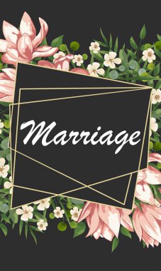 Düğün çiçek davet, invtation, tarih kartı tasarımı kaydedin. Suluboya allık pembe güller, sevimli beyaz bahçe şakayık çiçekleri, yeşil yaprakları, yeşil eğrelti otu, altın geometrik dekorasyon. şakayık ile kart