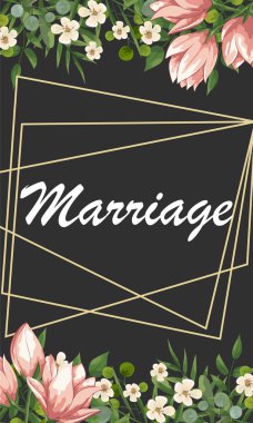 Düğün çiçek davet, invtation, tarih kartı tasarımı kaydedin. Suluboya allık pembe güller, sevimli beyaz bahçe şakayık çiçekleri, yeşil yaprakları, yeşil eğrelti otu, altın geometrik dekorasyon. şakayık ile kart