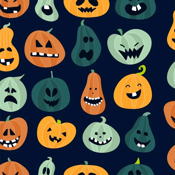 Abstracte kleurrijke Halloween, illustratie achtergrond. Naadloze Halloween patroon met pompoenen — Stockvector