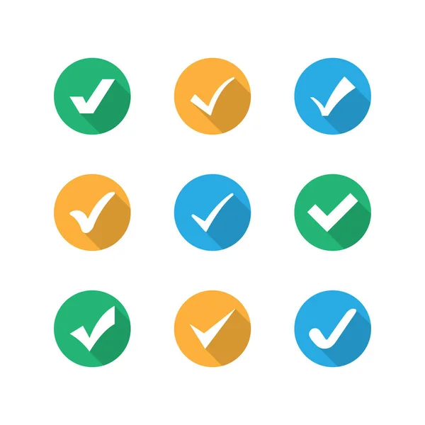 Проверьте различные кнопки иконки набор в трех цветах. Векторная EPS 10 — стоковый вектор