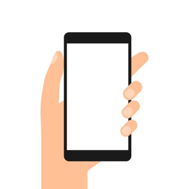 Siyah akıllı telefondan el ele tutuşmak. Boş beyaz ekran. Vektör EPS 10