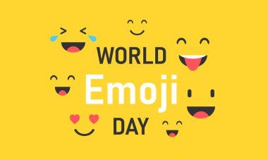 Sarı arkaplan vektörü EPS 10 üzerindeki Dünya Emoji Günü şablonu