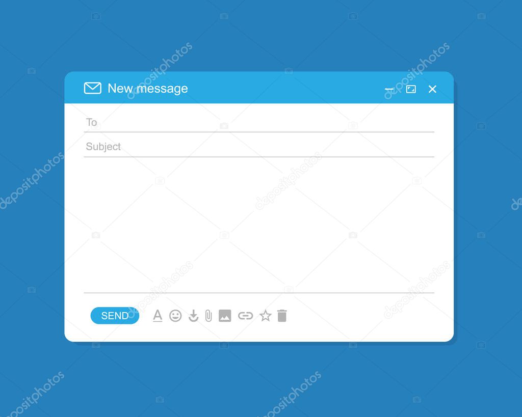 Email interface. Mail window template, internet message in blue Vector EPS 10
