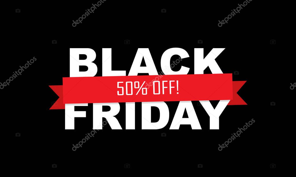 Black friday banner. Big Sale banner with red ribbon. Vector illustration. EPS 10