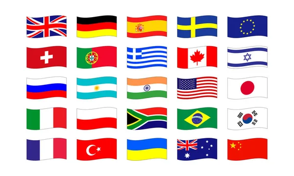 Set Popular Country Flags Isolated White Background Vector Eps — Stock Vector